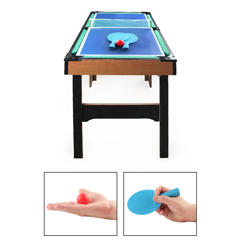 Meja Multi-Permainan 4-in-1 dengan Foosball, Hoki Udara, Tenis Meja, dan Biliar