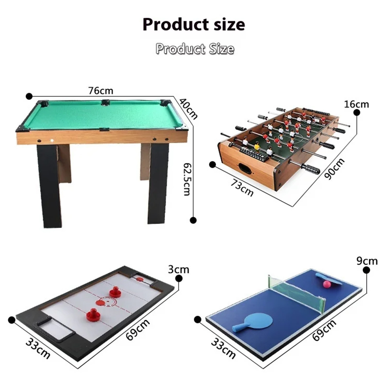 Meja Multi-Permainan 4-in-1 dengan Foosball, Hoki Udara, Tenis Meja, dan Biliar