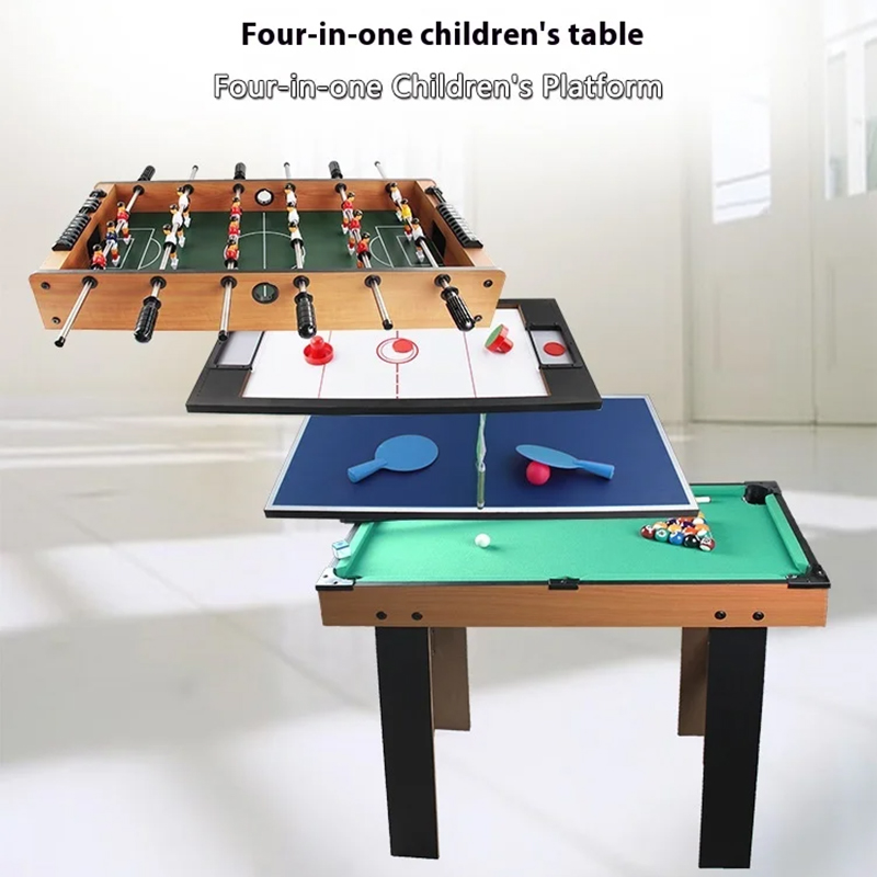 Meja Multi-Permainan 4-in-1 dengan Foosball, Hoki Udara, Tenis Meja, dan Biliar