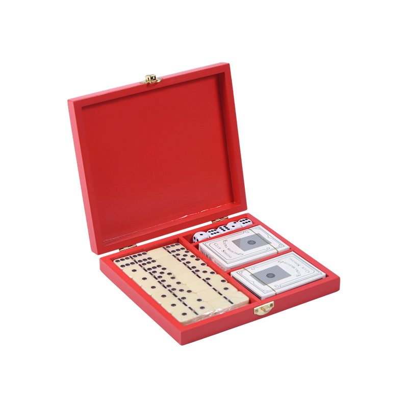Set Permainan Ganda Kotak Redwood Portabel (Domino & Poker)