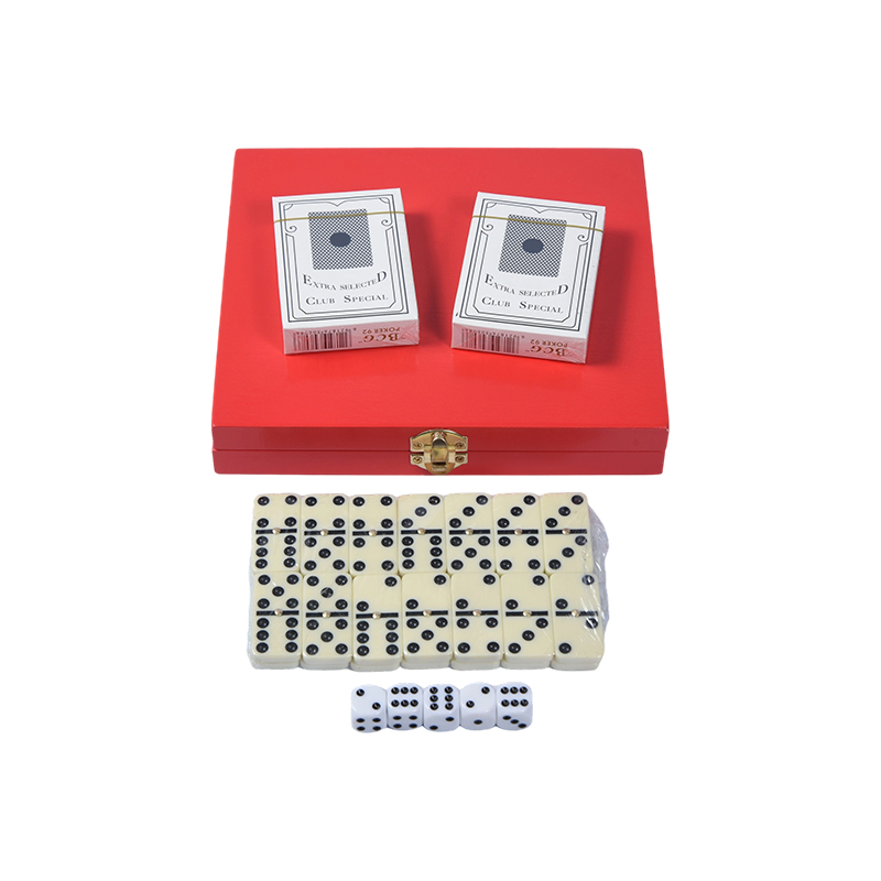 Set Permainan Ganda Kotak Redwood Portabel (Domino & Poker)
