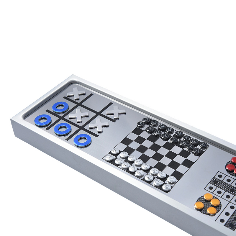 Set permainan catur 3-in-1 magnetik paduan aluminium