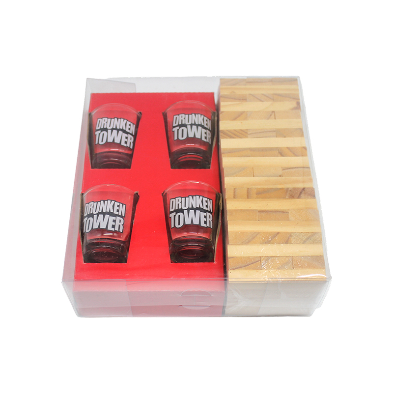 Set Jenga Minum Kayu dengan Gelas Minum