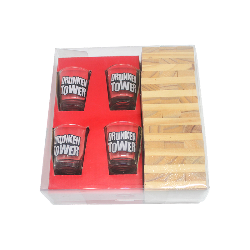 Set Jenga Minum Kayu dengan Gelas Minum
