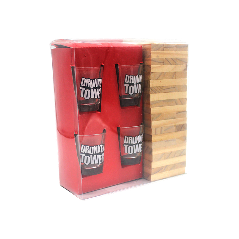 Set Jenga Minum Kayu dengan Gelas Minum