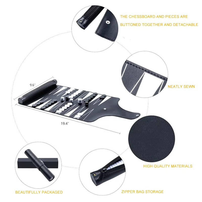 Set Backgammon Lipat Kulit - Keanggunan Portabel untuk Gaming Saat Dalam Perjalanan