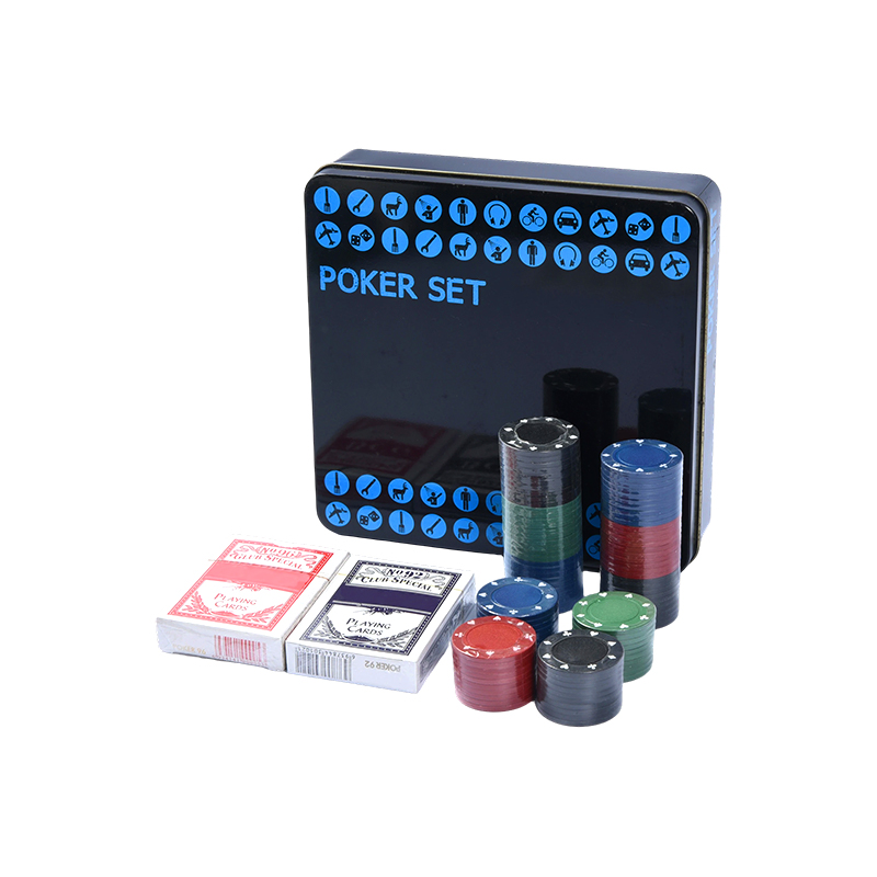Set Poker Hitam dalam Kaleng Logam – Lengkap dengan Keripik, Kartu, dan Aksesori
