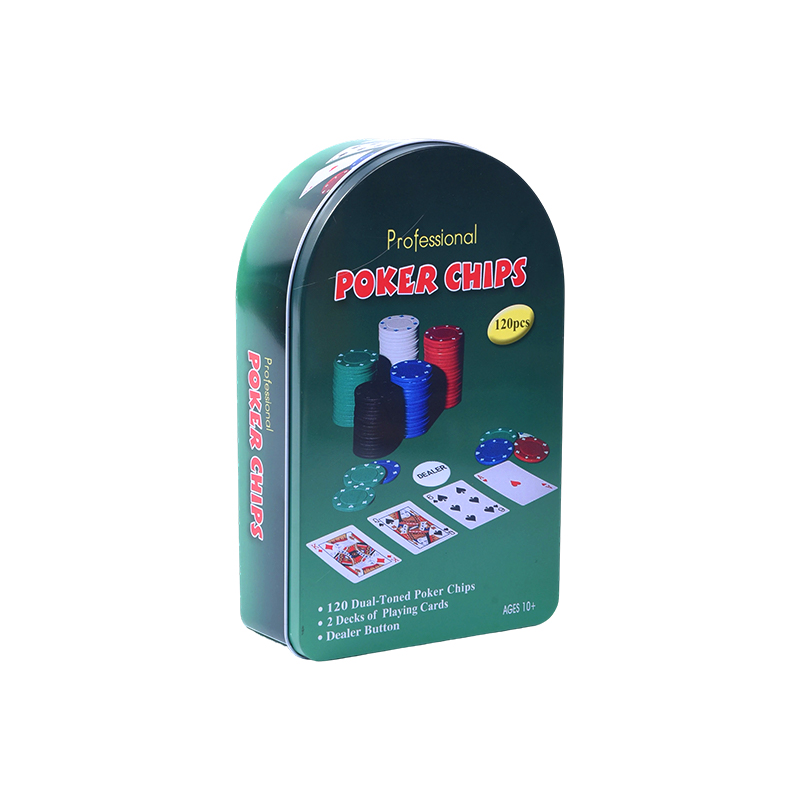 Chip Timah Logam Melengkung Hijau 120 dengan Kartu dan Tombol Dealer Set Chip Poker Profesional