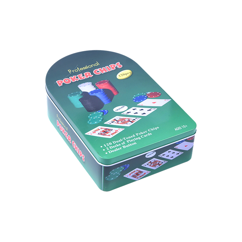Chip Timah Logam Melengkung Hijau 120 dengan Kartu dan Tombol Dealer Set Chip Poker Profesional