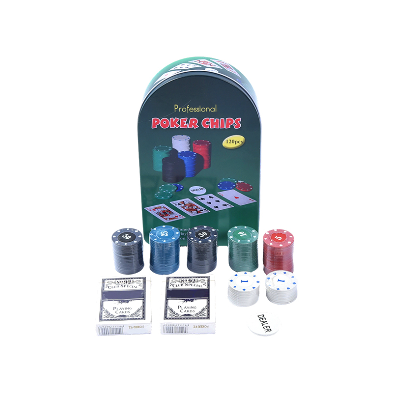 Chip Timah Logam Melengkung Hijau 120 dengan Kartu dan Tombol Dealer Set Chip Poker Profesional
