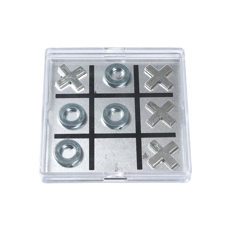 Set Tic-Tac-Toe Logam Magnetik dalam Kotak Akrilik Bening