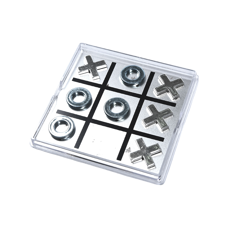 Set Tic-Tac-Toe Logam Magnetik dalam Kotak Akrilik Bening
