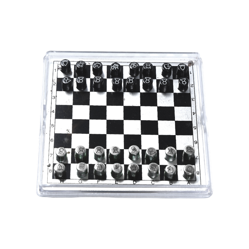 Set Catur Internasional Logam Magnetik dalam Kotak Akrilik Bening