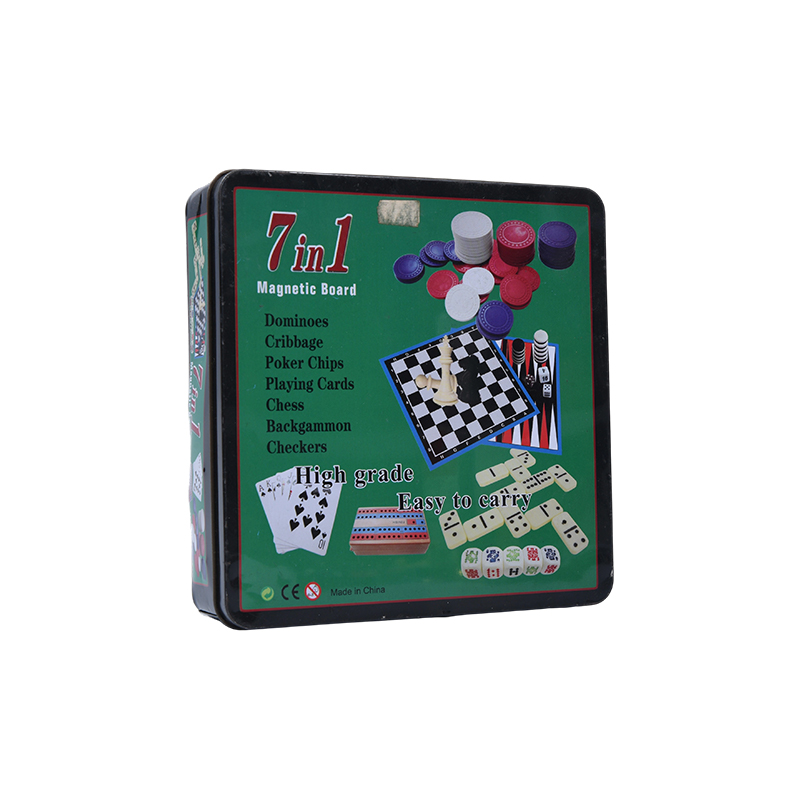 Set Permainan Papan Magnetik 7-in-1 Kotak Timah Logam