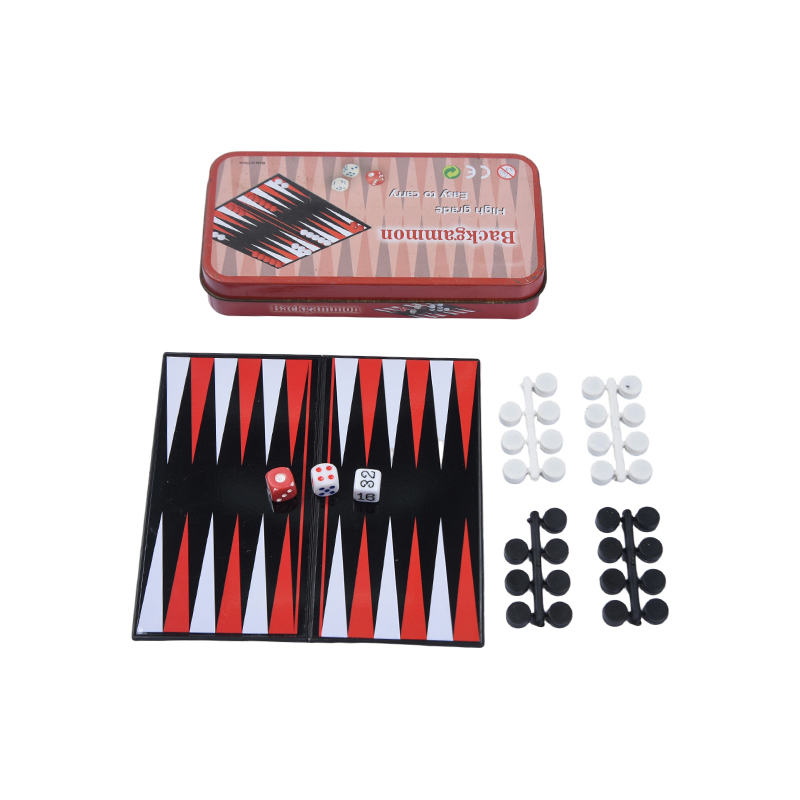 Set Permainan Backgammon Portabel Kotak Timah Logam