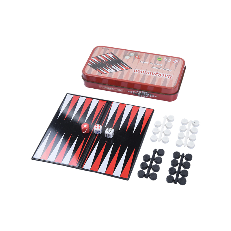 Set Permainan Backgammon Portabel Kotak Timah Logam