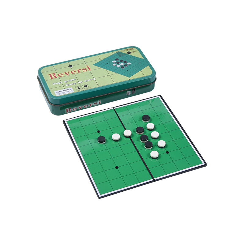 Game Reversi Portabel Kotak Timah Logam Hijau (Othello).