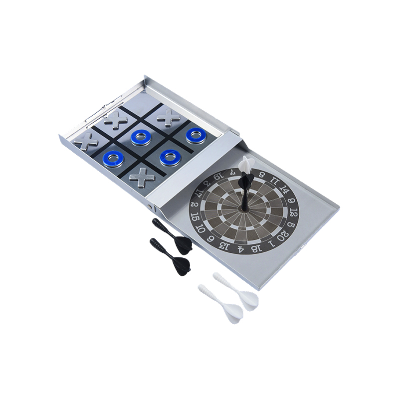 Permainan Kombo Dart Magnetik Edisi Kotak Logam Portabel dan Tic-Tac-Toe