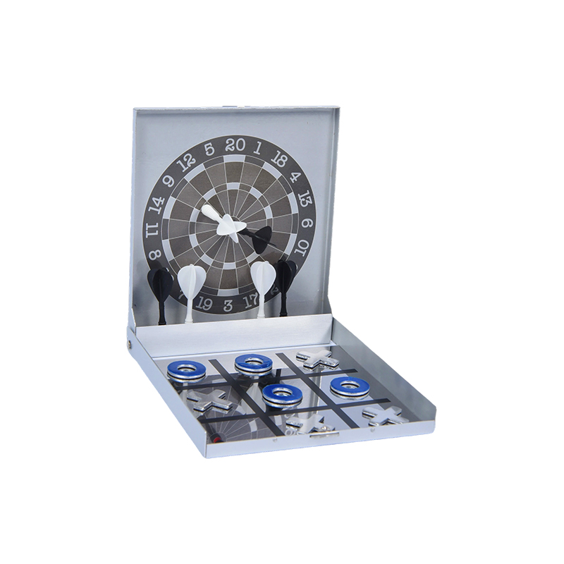Permainan Kombo Dart Magnetik Edisi Kotak Logam Portabel dan Tic-Tac-Toe