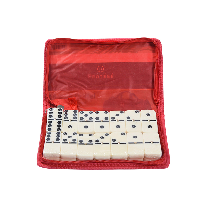 Game Klasik dengan Penyimpanan Pelindung - Domino Portabel dalam Kotak Kain Merah