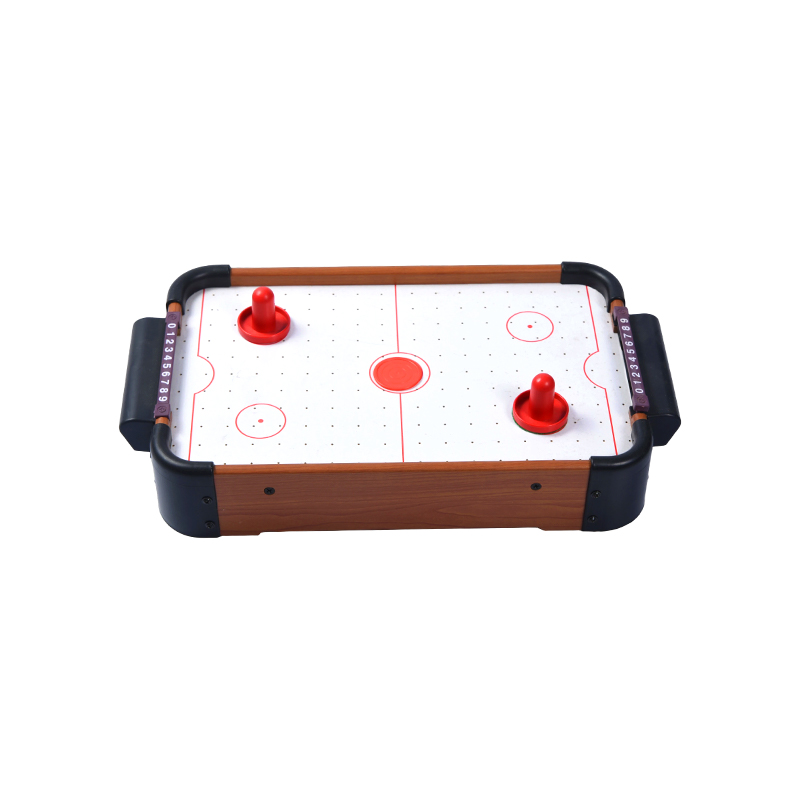 Game Desktop Mini dengan Pucks Merah dan Pelacak Skor Meja Hoki Udara Kayu Ringkas