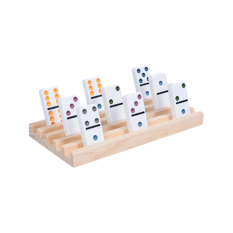 Pola Titik Warna-warni dengan Tampilan Terorganisir Set Rak Domino Kayu