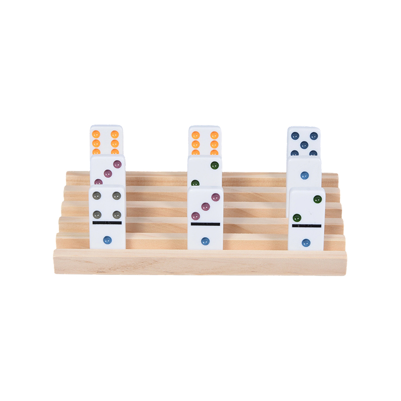 Pola Titik Warna-warni dengan Tampilan Terorganisir Set Rak Domino Kayu