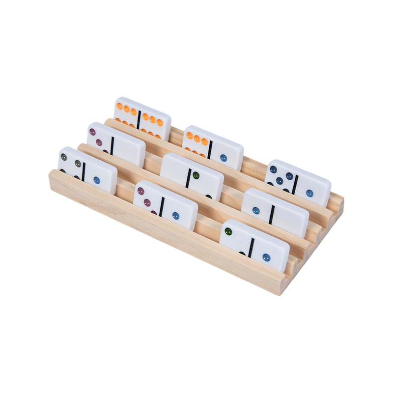 Pola Titik Warna-warni dengan Tampilan Terorganisir Set Rak Domino Kayu