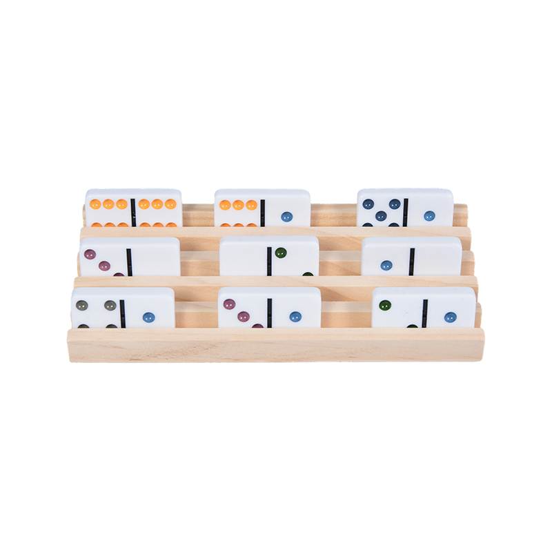 Pola Titik Warna-warni dengan Tampilan Terorganisir Set Rak Domino Kayu